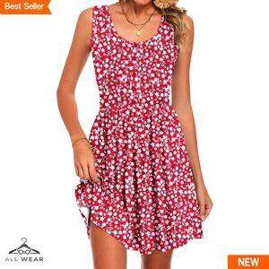 Sleeveless Button Down Dress Elastic Smocked Waist Mini Casual Summer Chic